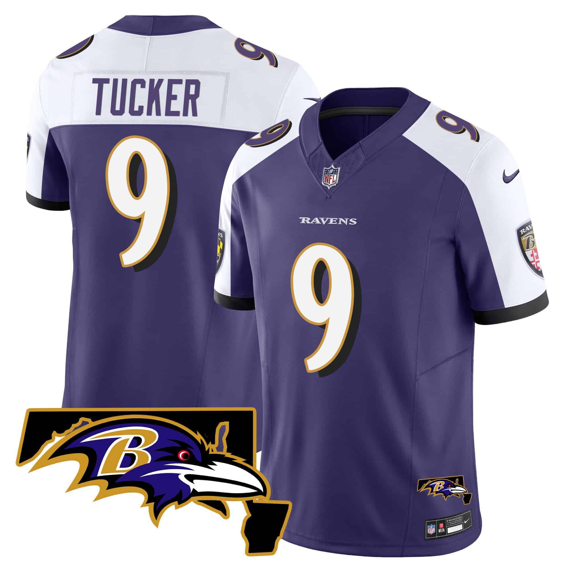 Men Baltimore Ravens #9 Tucker Purple 2024 Nike Maryland Patch Vapor Limited NFL Jersey